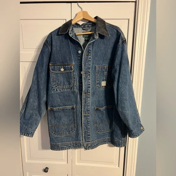 Vtg Ralph Lauren Country Denim Jacket Workwear Chore Coat Med Blue Distressed - Picture 1 of 14